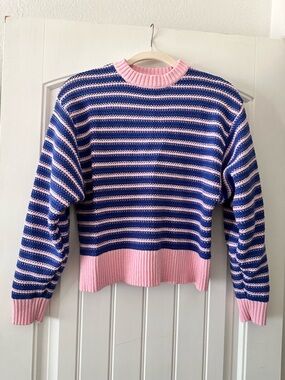 Altar'd State Blue and Pink Striped Crewneck Sweater